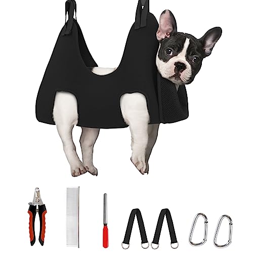 Dog Grooming Hammock for Nail Trimming (S（ Max 30 Lb：Leg space: 5.2"-12.2"） / Black)