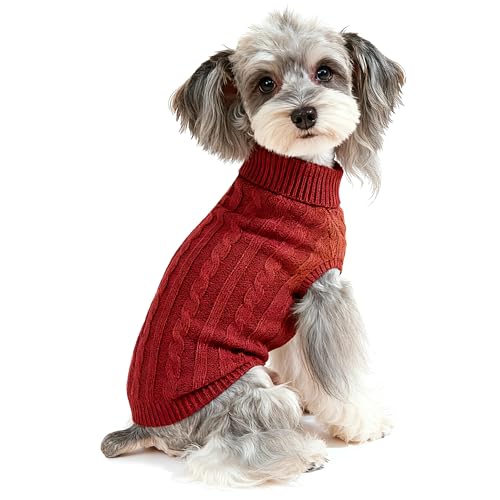 Dog Sweater Soft Warm Turtleneck Knitted Clothes for Small Medium Large Pet (Rust Red / Medium)