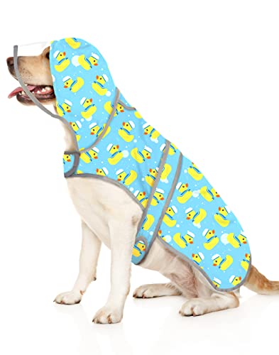 Clear Hooded Dog Raincoat Jacket Poncho with Dog Leash Hole Blue L (Large / Sailor Ducks Blue)