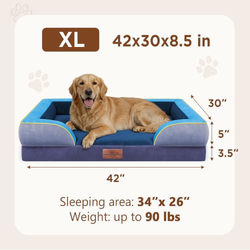 Orthopedic Dog Bed for Extra Large Dogs with Bolster (42.0"L x 30.0"W x 8.5"Th / Hidden Bay)