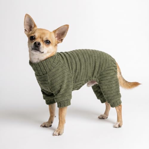 Turtleneck Knitted Dog Sweater Puppy Pajamas Thermal Doggie Winter Clothes Knitwear Pet Coats Cat Apparel Green X (X-Small / Sage Green)