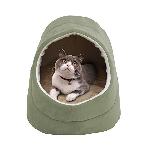 Self Warming Burrow Cat Bed (Sage Green-2)