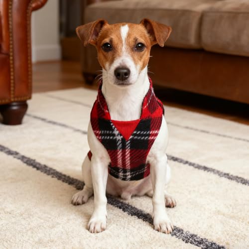 Dog Fleece Vest Sweater Winter Jacket for Small Medium Dogs (X-Small / #2 RED BUFFALO PLAID)