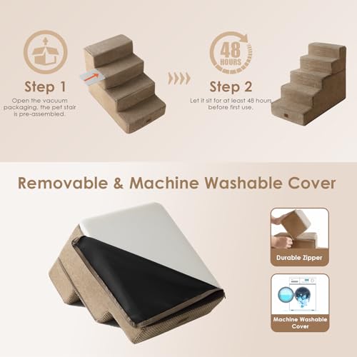 Dog Stairs for High Bed 22.5" H (Camel / Standard 15.7" x 30" x 22.5")