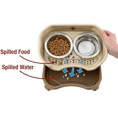 Express Mess Proof Cat Bowls Elevated (Cat w/ Standard Bowls / Cappuccino)