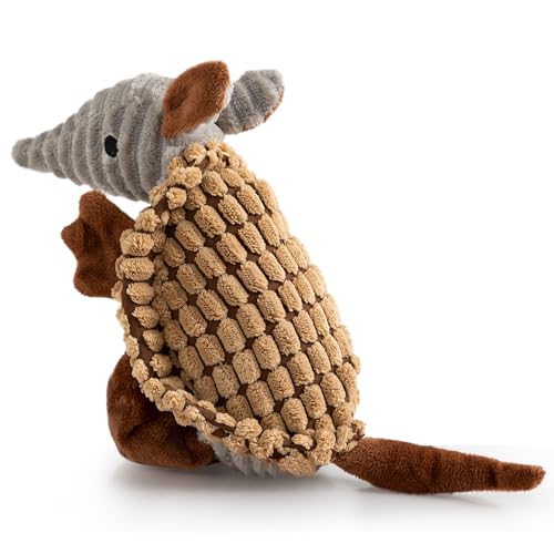Armadillo Squeaky Puppy Dog Toys for Small Medium Dogs (8 IN / Light Brown)