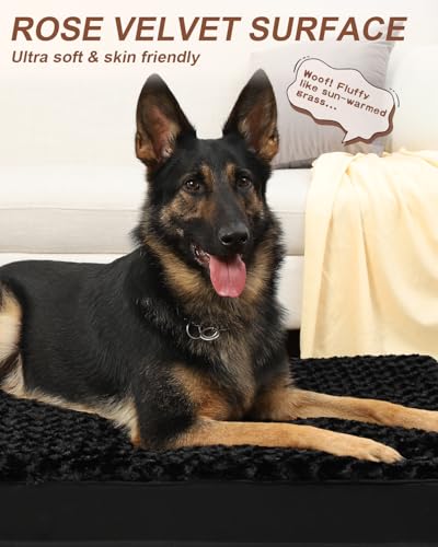 Washable Dog Bed for Crate Waterproof for Large Dogs (Black / 47.0"L x 29.0"W x 4.0"Th)