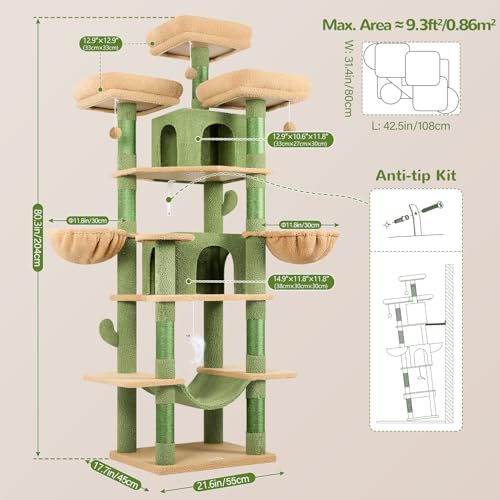 Big XXL Cactus Cat Tower for Indoor Multiple Cats (Cactus / 80inch)