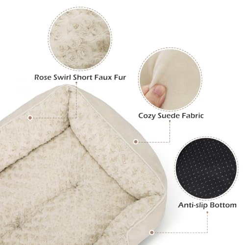 Large Dog Bed Rectangle Washable Orthopedic Soft Calming Sleeping Durable Pet Cuddler with Anti (L(30"x 24"x 9") / Cream)