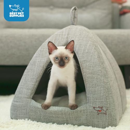 Cat Bed for Indoor Cat (Gray Linen / 19" x 19" x H:19")