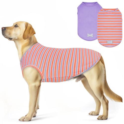 2Pack Cotton Dog Shirt for Medium Large Dogs Soft Striped Tank Top (XX-Large (40-55lbs) / 07# 2Pack (Orange Striped+Purple))