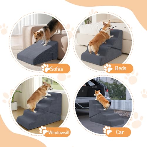 Dog Ramp for Bed (Grey / Extra Wide 4 Step)