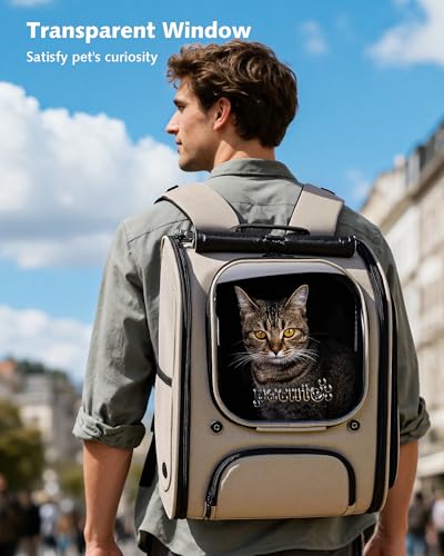Cat Backpack Carrier (Khaki(Expandable) / 12.6"L x 10.2"W x 16.5"H)