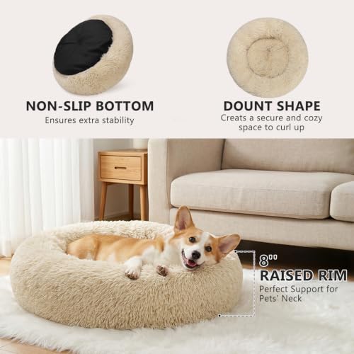 Orthopedic Dog Bed Comfortable Donut Cuddler Round Pet Beds Ultra Soft Washable Dog and Cat Cushion Bed (M(30’’x 30’’) / Ivory Beige)