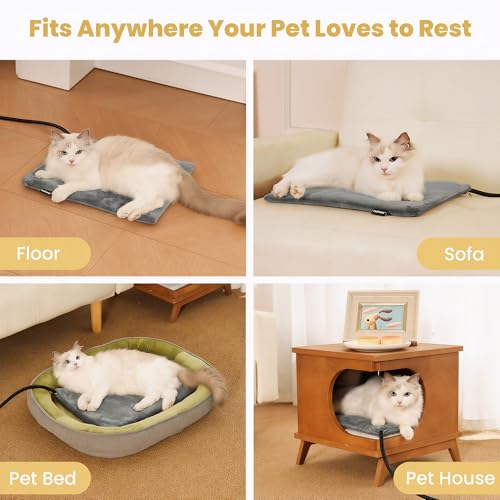Pet Heating Pad for Cats Dogs Indoor & Sheltered Outdoor Waterproof Heated Cat Bed Heated Dog Bed Chew Resistant Cord Constant Temperature Electric Warming (Grey / Small: 16" x 13" x 1.3")