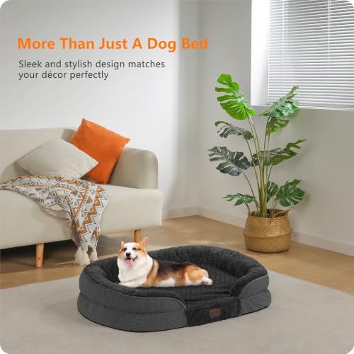 Orthopedic Waterproof Medium Dog Bed Sofa (Medium(36 x 25.5 x 6 inch) / Plush-Dark Grey)