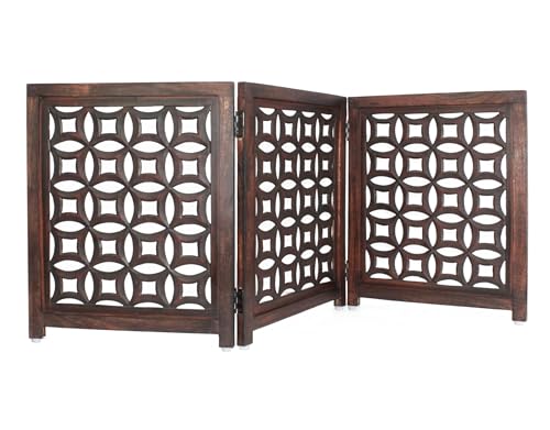 Wooden Foldable Pet Dog Gate (Antique Brown / 3 Panel)