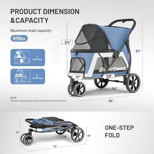 Dog Stroller for Medium & Small Dogs (Blue)