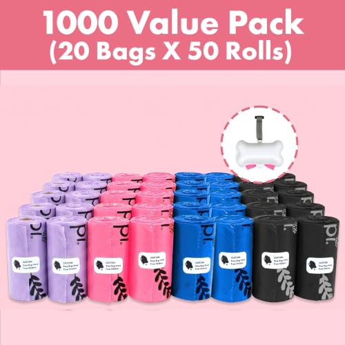 1000 multicolor poop bags for dogs with Dispenser and Leash Tie (Multicolor / 1 Count (Pack of 1000))