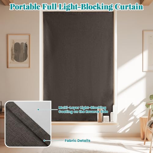 100% Blackout Curtains for Bedroom Stick On Curtains Window Shades Pull Down Blackout Window Cover No Drillng Self Adhesive Curtains No Rod Small Windows (46"W x 72"L (Pack of 1) / Dark Brown)