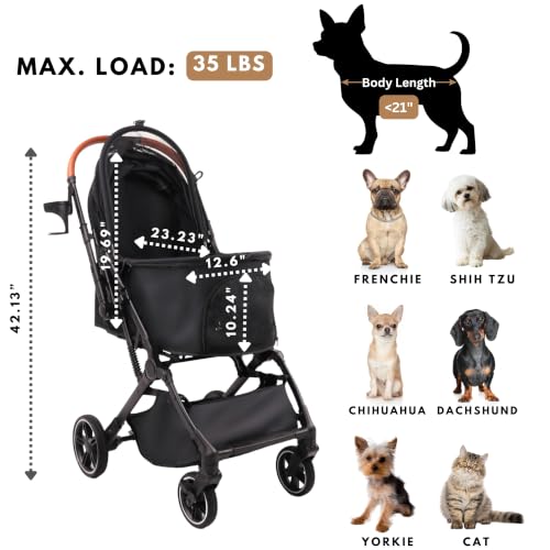 Foldable Dog Stroller for Small Medium Dogs & Cats (Grey)