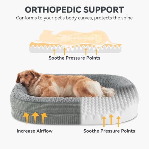 Orthopedic Dog Beds Large Sized Dog (Light Grey / 42"l X 32"w X 7.5"th)