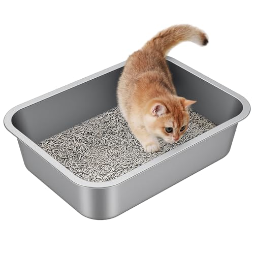 Small Stainless Steel Cat Litter Box (15.7"L x 11.8"W x 3.9"H)