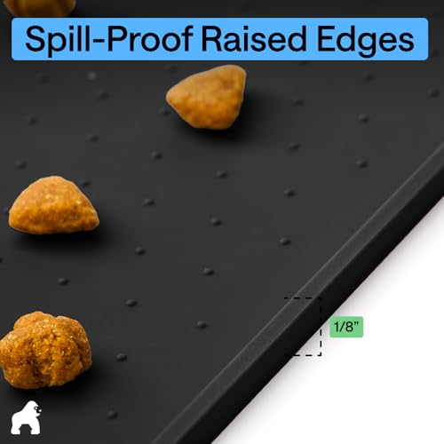 Dog Food Mat 100% Waterproof Silicone (Black / 26"l X 17"w)