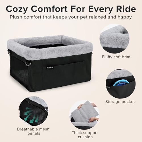 Deluxe Dog Booster Seat with Sturdy Metal Frame and Safety Leash for Small Pets up to 20 lbs (Black)