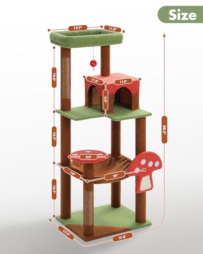 56.3" Mushroom Cat Tree with Metal Hammock (Brown / 56.3in)