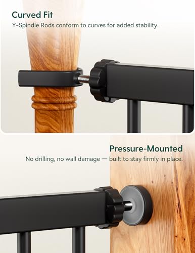 PressGuard Baby Gate for Stairs (Black / 30"Tall 26"-40" Wide)
