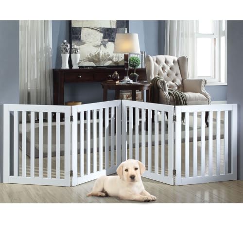 24”H Free Standing Pet Gate for Dog Cat (White / 80"W×24"H)