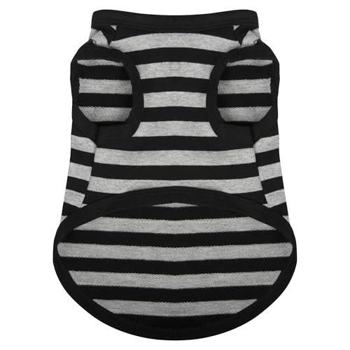 Striped Dog Shirt Happy Color Cotton Sleeveless Puppy Shirts Breathable Pet Apparel Tank Top Colorful Puppy Sweatshirt Clothes for Small Medium Dogs Grey XXS (XXS-(1~3lb) | Chest(~11.8") / Grey)