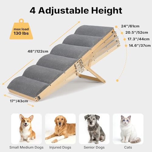 Dog Ramp for Bed Couch for Small to Large Dogs (Light Gray / 48" L x 17" W x 14.8"-24" H)