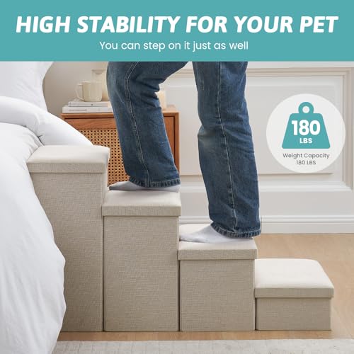 Dog Stairs with Storage (Beige / 38.1"L x 17"W x 22"H)