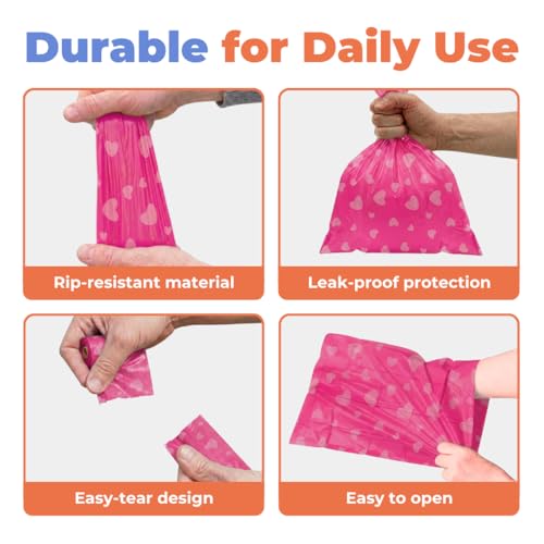 Poop Bags for Dogs (Pink Heart / 150 Bags)