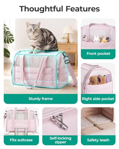 Rolling Cat Carrier with Wheels (Rolling Baby Pink / 18.1"L x 11.0"W x 11.0"H)