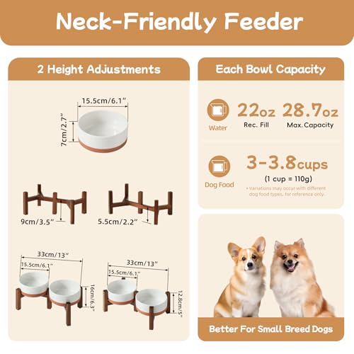 Elevated Dog Bowls (Double Bowls with Stand- Vanilla White / 3.4CUPS)