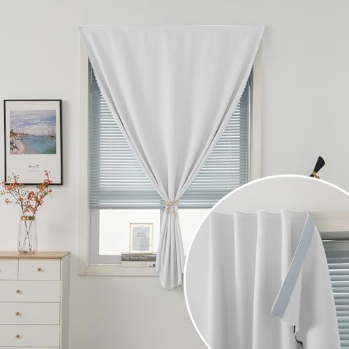 Blackout Curtains for Bedroom Sticky Curtain Blackout Window Cover Self Adhesive Curtains Rod No Drillng (35"W x 79"L (Pack of 1) / Light Grey)