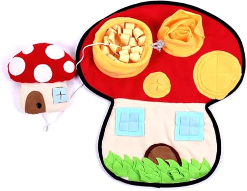 Ferret Cats Snuffle Mat Fleece Foraging Mats Interactive Feeding Toy Small Animal Rabbit Guinea Pig Rat Hamster Anti Slip Treat Dispenser Slow Feeder (Mushroom)