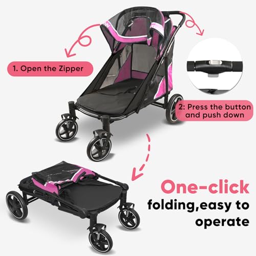 Dog Stroller for Large Medium Dogs up to 80 lbs (Pink)