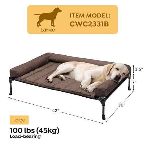 Outdoor Elevated Dog Bed with Waterproof Bolster Cushion (Brown / 42.0"L x 30.0"W x 7.0"Th)