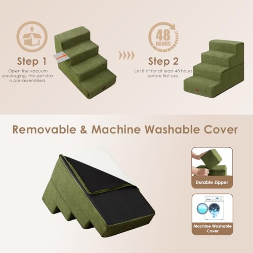Dog Stairs for Bed 18" H (Olive Green / Standard 15" x 24" x 18")