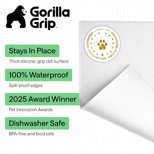 Dog Food Mat 100% Waterproof Silicone (White / 16"l X 10"w)