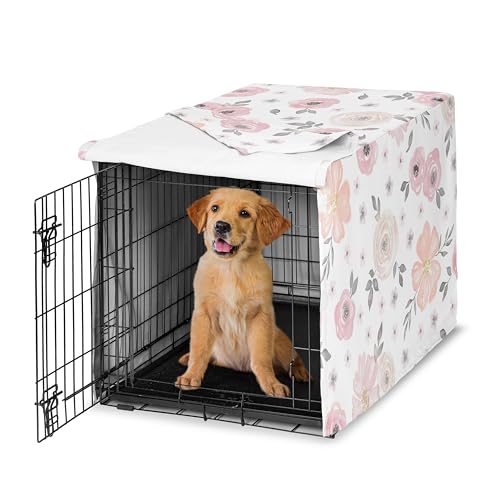 36in. Medium Dog Crate Cover (Pink and Grey Watercolor / 36in. x 24in. x 23.5in.)