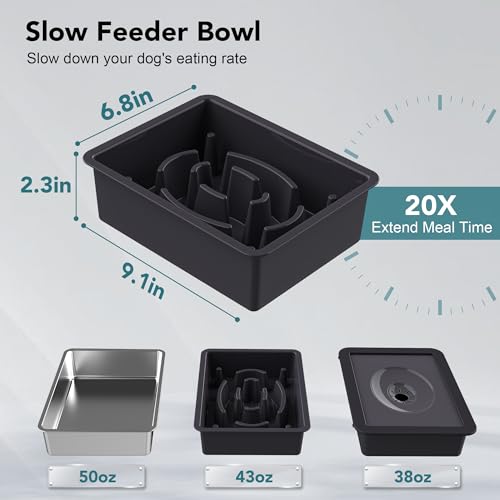 3-in-1 Elevated Dog Bowls Set with 4 Height Adjustable Stand, Balck (C-3 in 1 (Black))