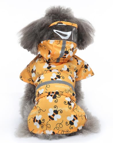 Dog Raincoat Hooded Reflective Waterproof Slicker Poncho (Bee / 4XL(44-55 pound))