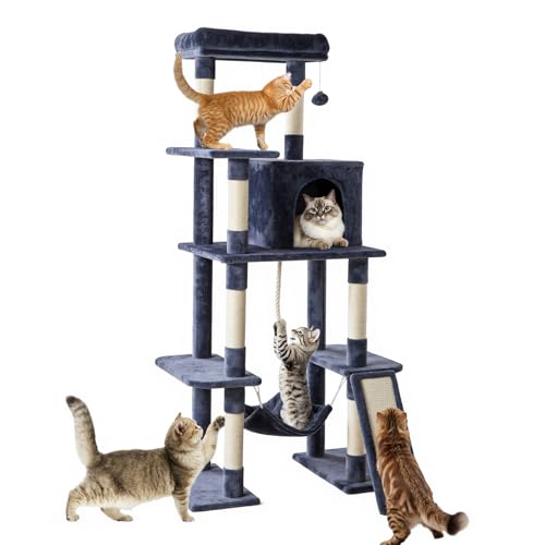 63 Inch Cat Tree Tower with Natural Sisal Scratching Post (Dark Grey / 63IN)