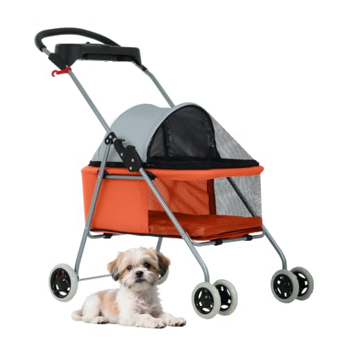 Foldable Pet Stroller for Small (Orange)