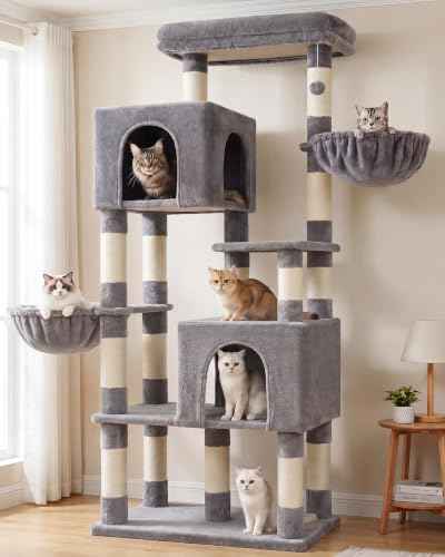 68.1" Cat Tree with Oversized Top Platform & Wide Base HCT059W (Light Gray / 68.1 inch)